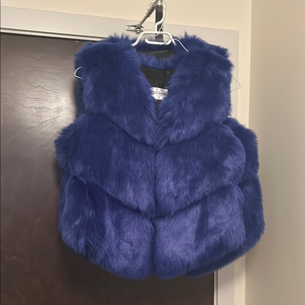 Blue Faux Fur Vest Large Fun